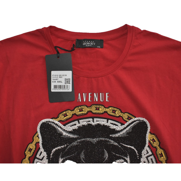 A9 NWT AVENUE GEORGE V Red Crystal Paved Panther Face T-Shirt Size XXL - Picture 5 of 8